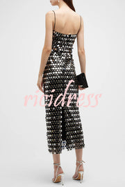 Sexy Sequined Halter-neck Backless Slim Fit Slit Midi Dress