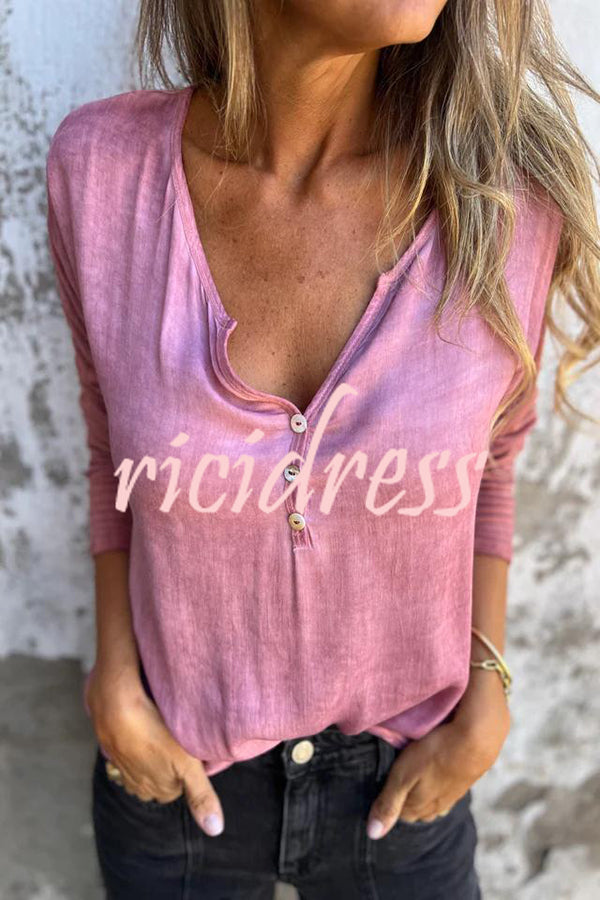 Solid Color Casual V-neck Long-sleeved Loose Top