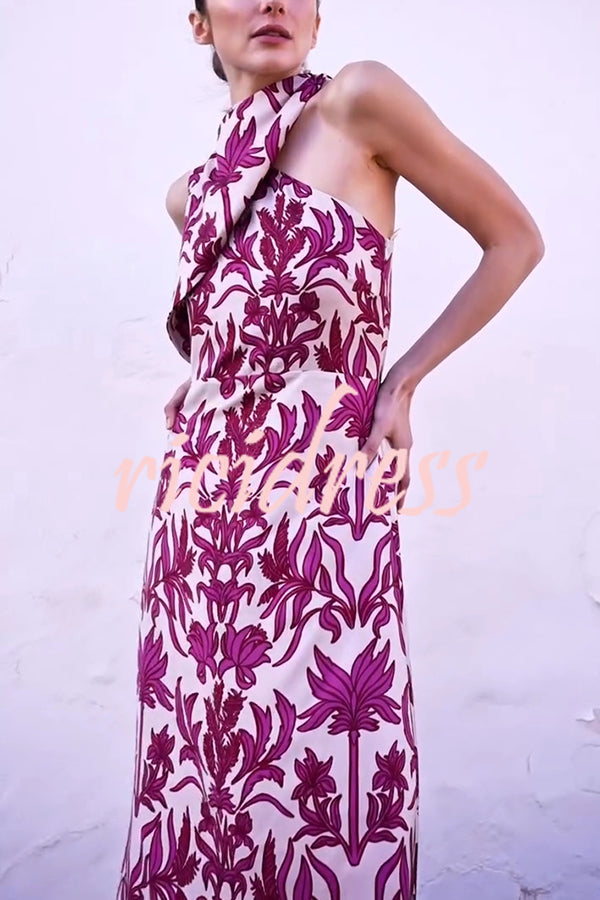 Unique Printed Fashion One Shoulder Casual Maxi Dress