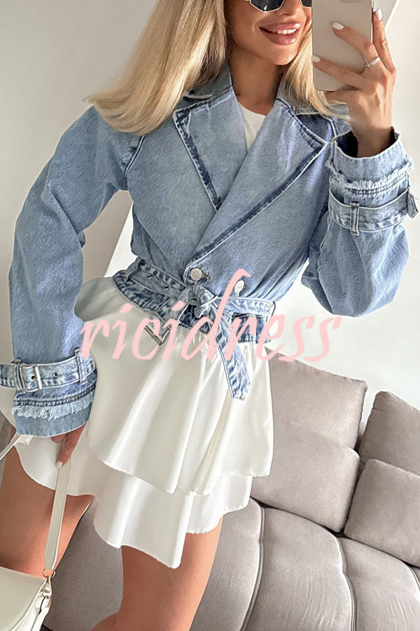 Fashion Lapel Long-sleeved Short Denim Jacket