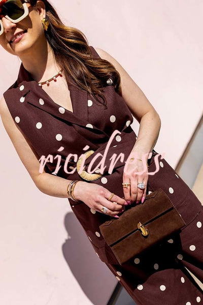 Versatile Chic Linen Blend Polka Dots Belted Pocket Lapel Suit Jacket