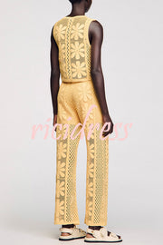 Fashion Embroidered Hollow Elastic Waist Casual Wide-leg Pants