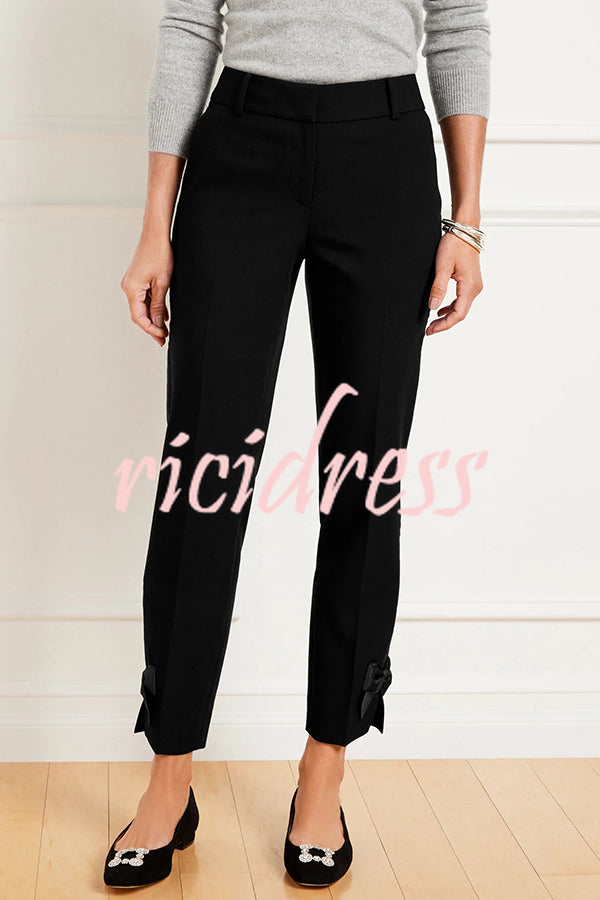 Add Elegance Side Bow Detail Pocketed Straight Ankle Pants