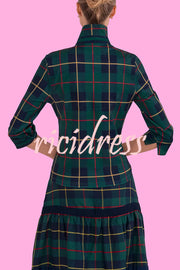 Embrace The Festival Plaid Twist Half Sleeve Shirt and Elastic Waist Pencil Pants Set