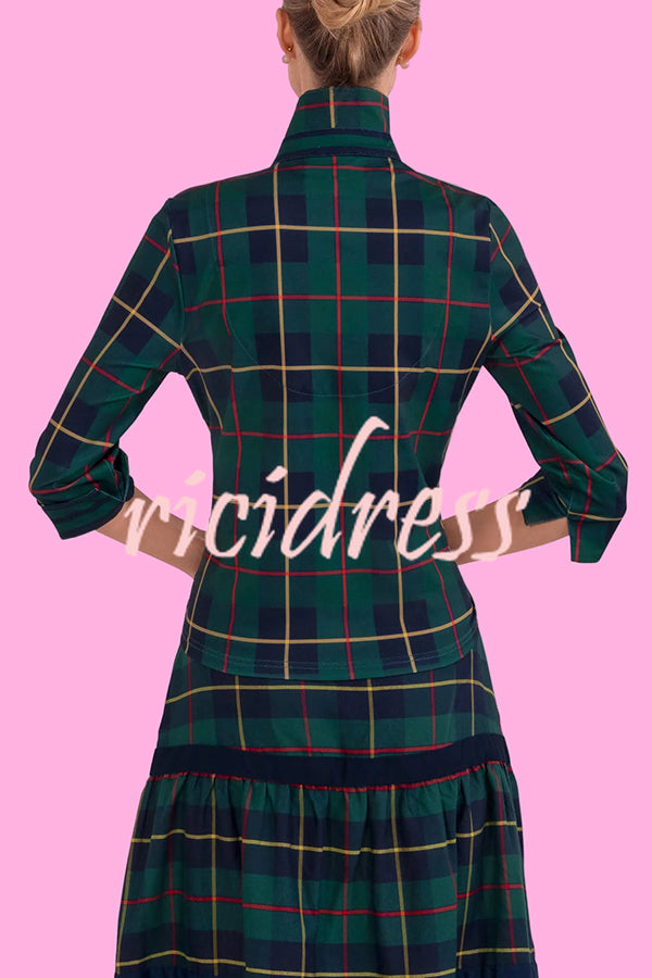 Embrace The Festival Plaid Twist Half Sleeve Shirt and Elastic Waist Pencil Pants Set