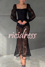 Timeless Moment Floral Lace High Rise Elastic Waist Midi Skirt