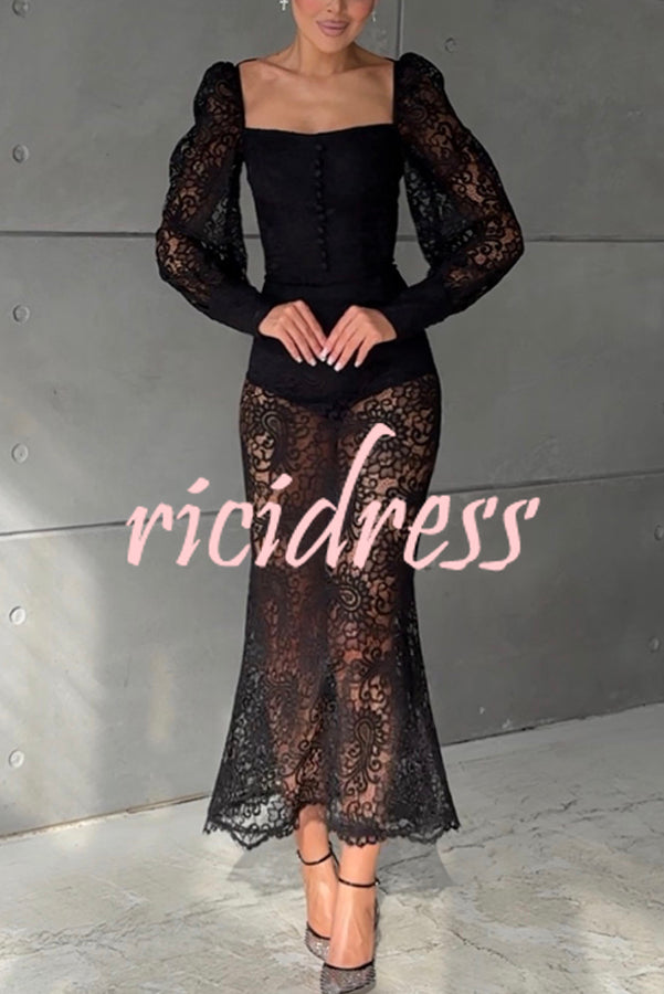 Timeless Moment Floral Lace High Rise Elastic Waist Midi Skirt