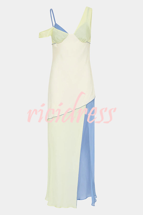 Grace and Effortless Colour Block Panels Chiffon Hem Midi Dress