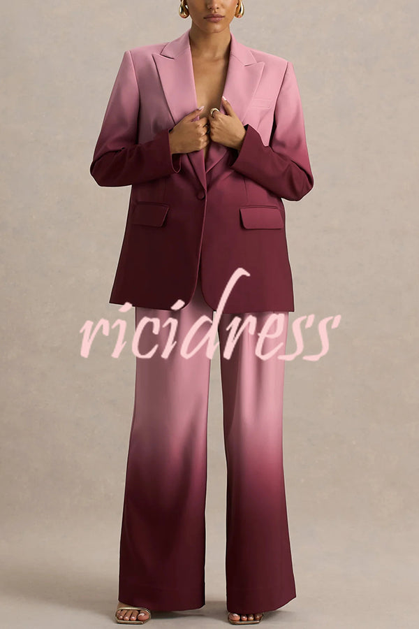 Enya Ombre Print Elastic Waist Pocketed Wide Leg Pants