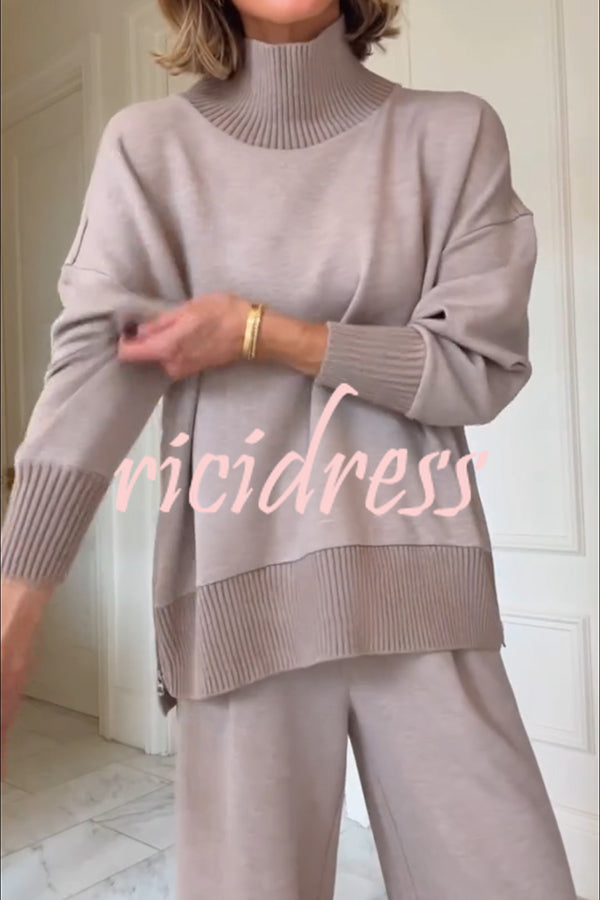 Berner High-Neck Long Sleeve Side Zipper Sweatshirt and Elastic Waist Pocketed Loose Pants Set