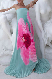All about Her Pleated Floral Print Off Shoulder A-line Maxi Dress