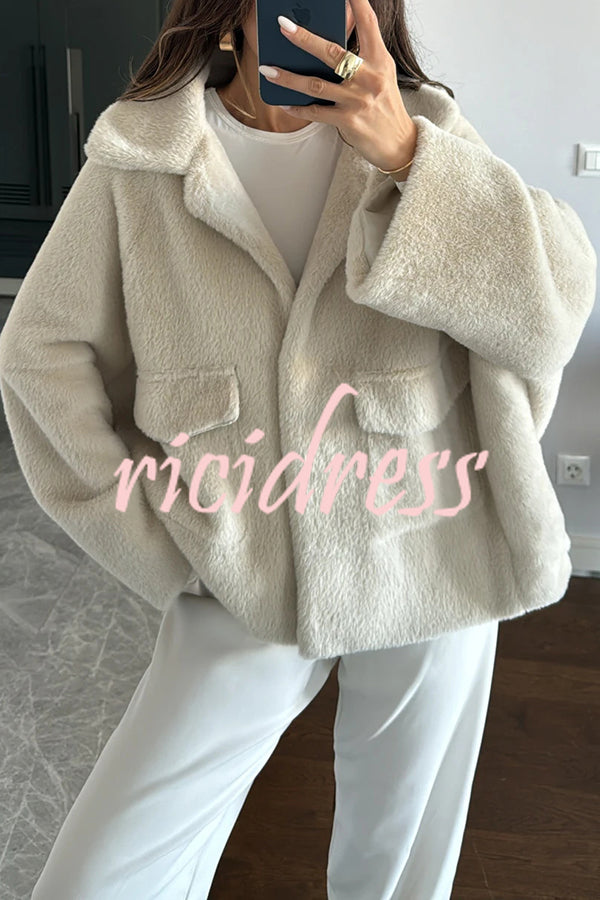 Fashion Lapel Long Sleeve Loose Furry Coat