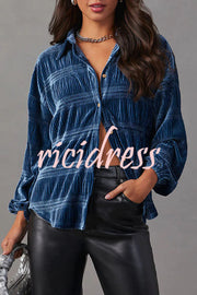 Fkahi Velvet Pleated Lapel Button Down Shirt