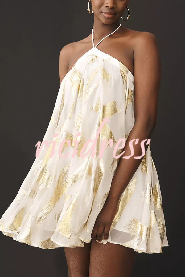 Stylish Printed Halterneck Strappy Backless Mini Dress