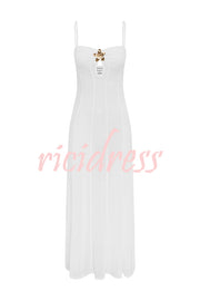 Espresso Sexy Mesh Floral Hardware Slip Stretch Maxi Dress