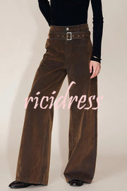 Taylor Denim Mid Rise Detachable Belt Flocked Pocket Wide Leg Jeans