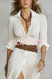 Fashion Lapel Single-breasted Waist Shirt-style Maxi Dress
