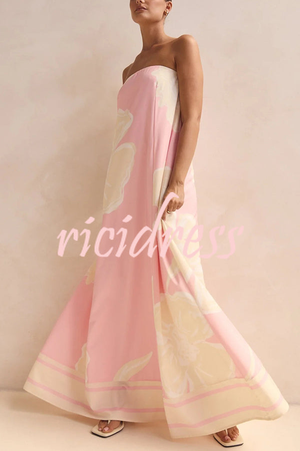 Unique Print Sexy Tube Top Back Zipper Loose Maxi Dress