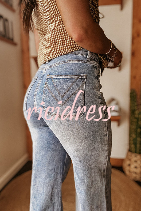 Fashion High Waist Pocket Casual Straight Jeans