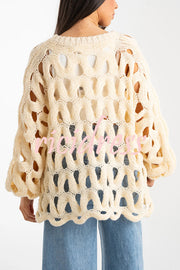 Solid Color Casual Hollow Long-sleeved Holiday Knitted Sweater