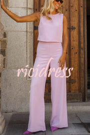 Modern and Elegant Solid Crop Tank and High Rise Flare Loose Pants Set