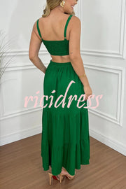 Solid Color Sleeveless Pleated Back Waist-baring Maxi Dress