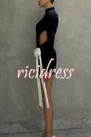 Fashionable Long-sleeved Hollowed-out Bow Slim-fit Mini Dress