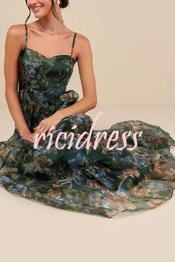 Exclusive Glamour Organza Floral Print Tiered Slip Maxi Dress