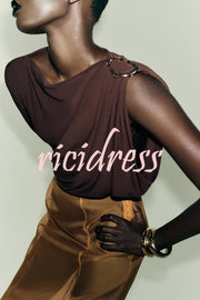 After Party Energy Brooch Detail One Sleeve Ruched Drape Stretch Bodysuit