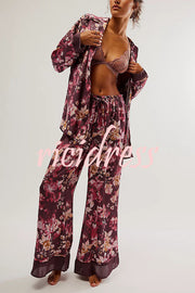 Unique Printed Lounge Long-sleeved Shirt and Elastic Waisted Baggy Pants Set