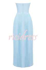 Romantic and Elegant Pleated Strapless Maxi Dress