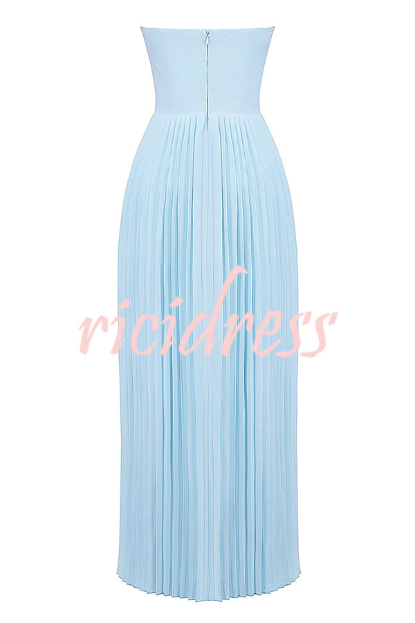 Romantic and Elegant Pleated Strapless Maxi Dress