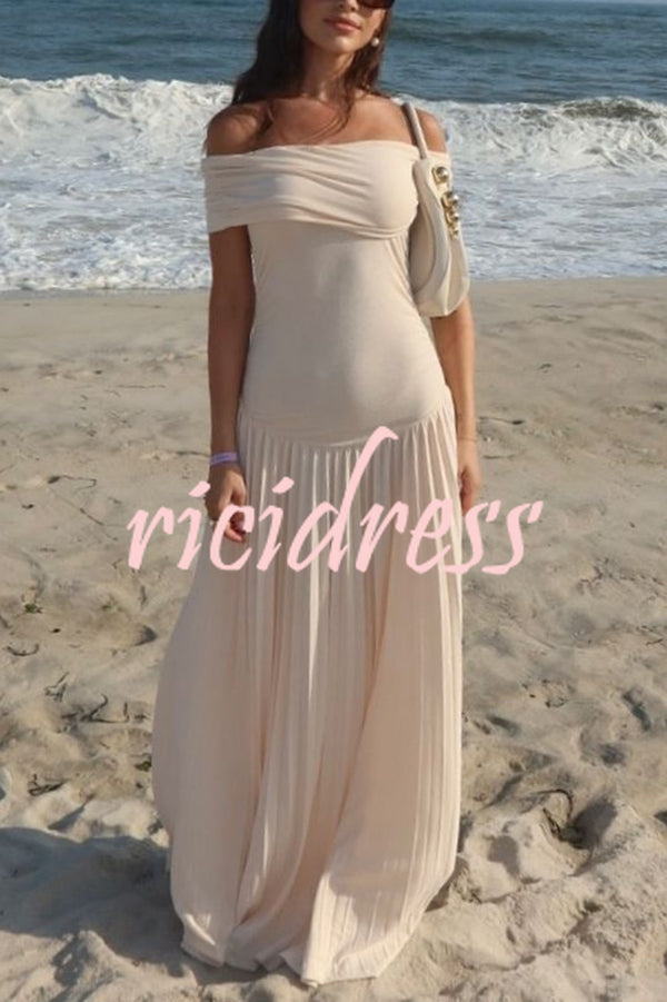 Sexy Off-shoulder Slim Fit Pleated Maxi Dress