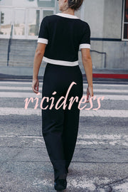 Fashion Contrast Color Stretch High Waist Casual Straight Pants