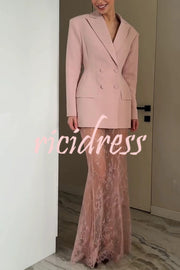 Solid Color Lapel Long Sleeve Waist Double-breasted Blazer
