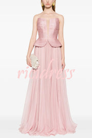Fantasy Fairy Pleated Corset Chiffon Hem Strapless Maxi Dress