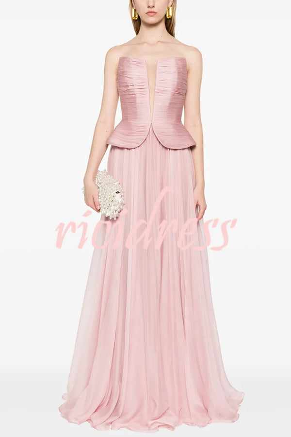 Fantasy Fairy Pleated Corset Chiffon Hem Strapless Maxi Dress