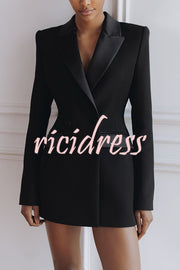 Modern Evening Gown Satin Lapel Button Long Sleeve Tuxedo-style Blazer Mini Dress