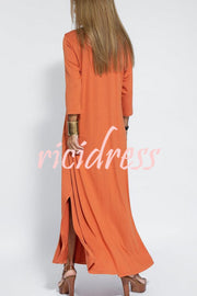 Solid Color V-neck Casual Slit Maxi Dress