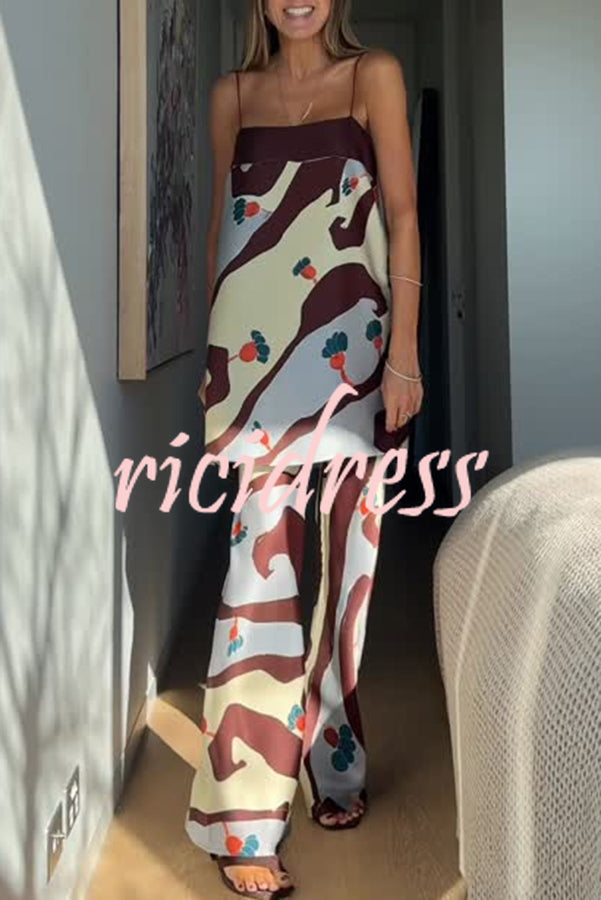 Loving Views Satin Unique Print a-line Tank and Elastic Waist Loose Pants Set