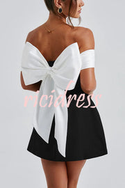 Sexy Contrast Off-the-shoulder Bow-embellished Mini Dress