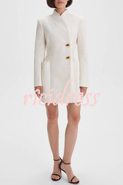 Kayleen Stand V-neck Decorative Metal Button Long Sleeve Pocket Blazer Mini Dress