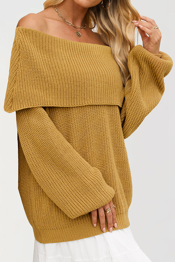 Solid Color Loose Off-shoulder Long-sleeved Casual Knit Sweater