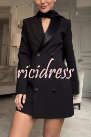 Eve Satin Lapel Draped Neckline Button Long Sleeve Blazer Mini Dress