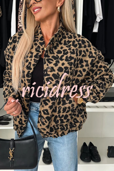 Leopard Print Loose Long-sleeved Pocket Casual Jacket