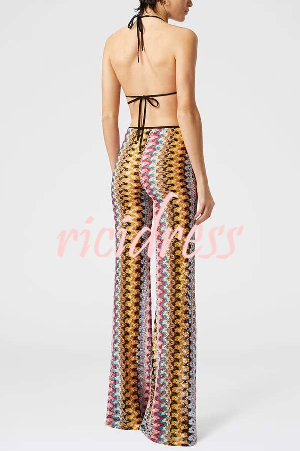 Arlo Knit Colorful Zigzag Pattern High Rise Stretch Flare Pants