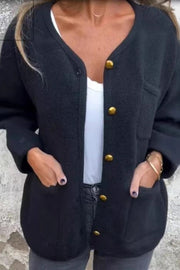 Fashionable Casual Round Neck Pocket Loose Jacket