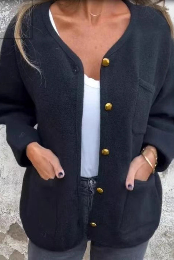 Fashionable Casual Round Neck Pocket Loose Jacket
