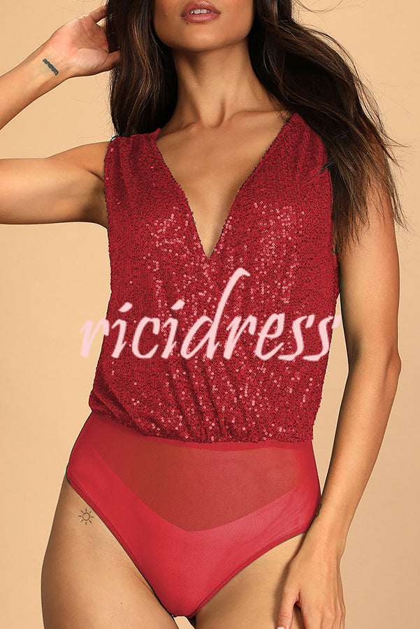 Timeless Beauty Sequin Back Swing Neck Bodysuit Tank