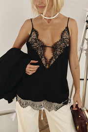 Versatile and Elegant Items Lace Petal Trim Cutout V-neck Slip Loose Tank